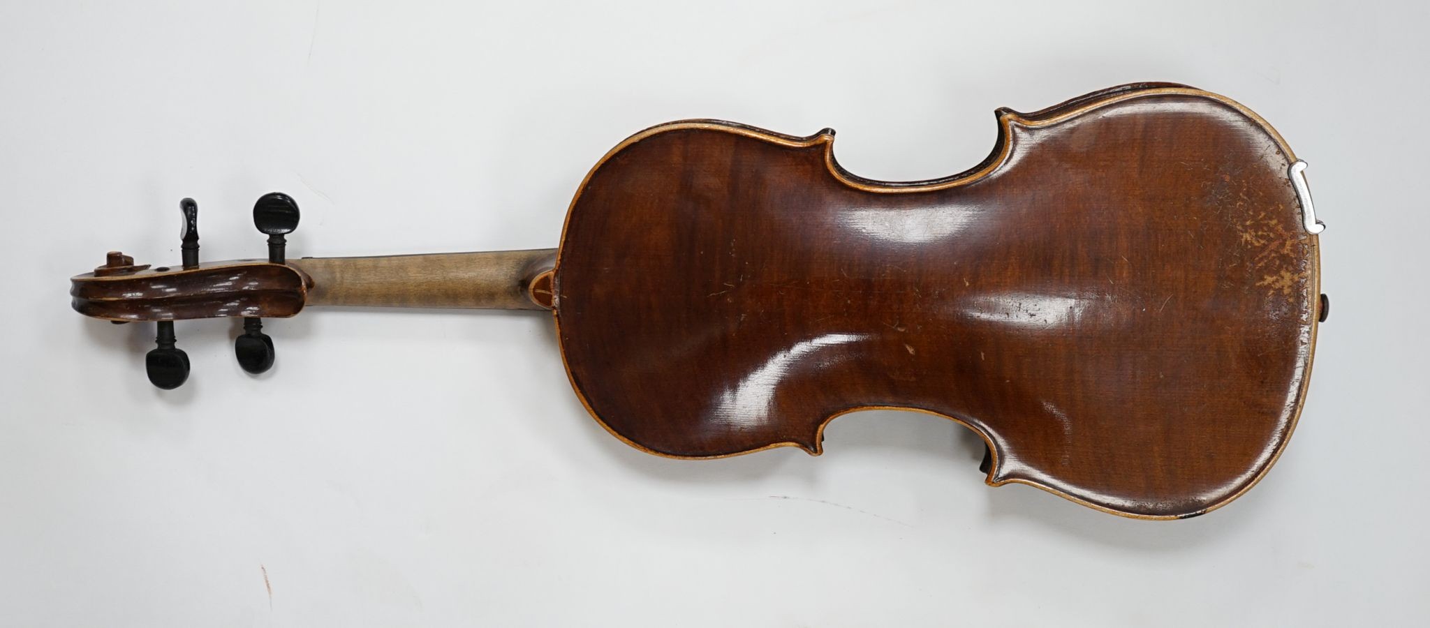 A Maidstone violin, with bow, cased., violin 59 cms high.